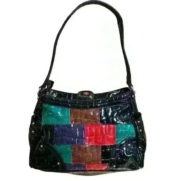 Liz Claiborne Patchwork Color Block Shoulder Hand Bag Purse Large - Picture 1 of 7